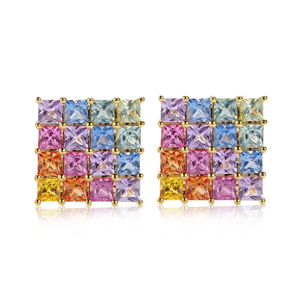 18k Gold Radiant Cut Oil Painting Earrings