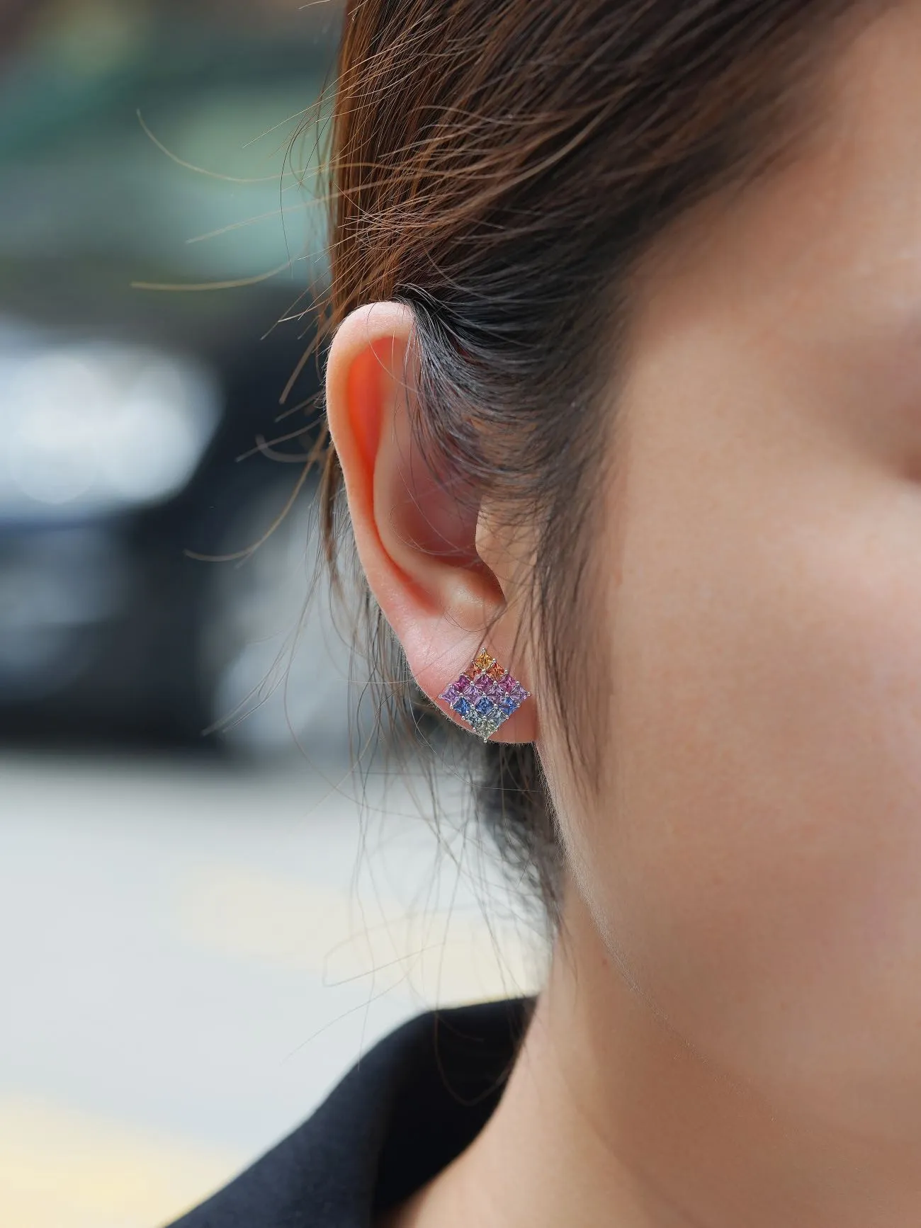 18k Gold Radiant Cut Oil Painting Earrings
