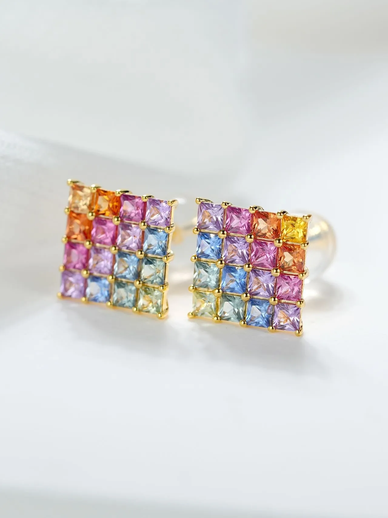 18k Gold Radiant Cut Oil Painting Earrings