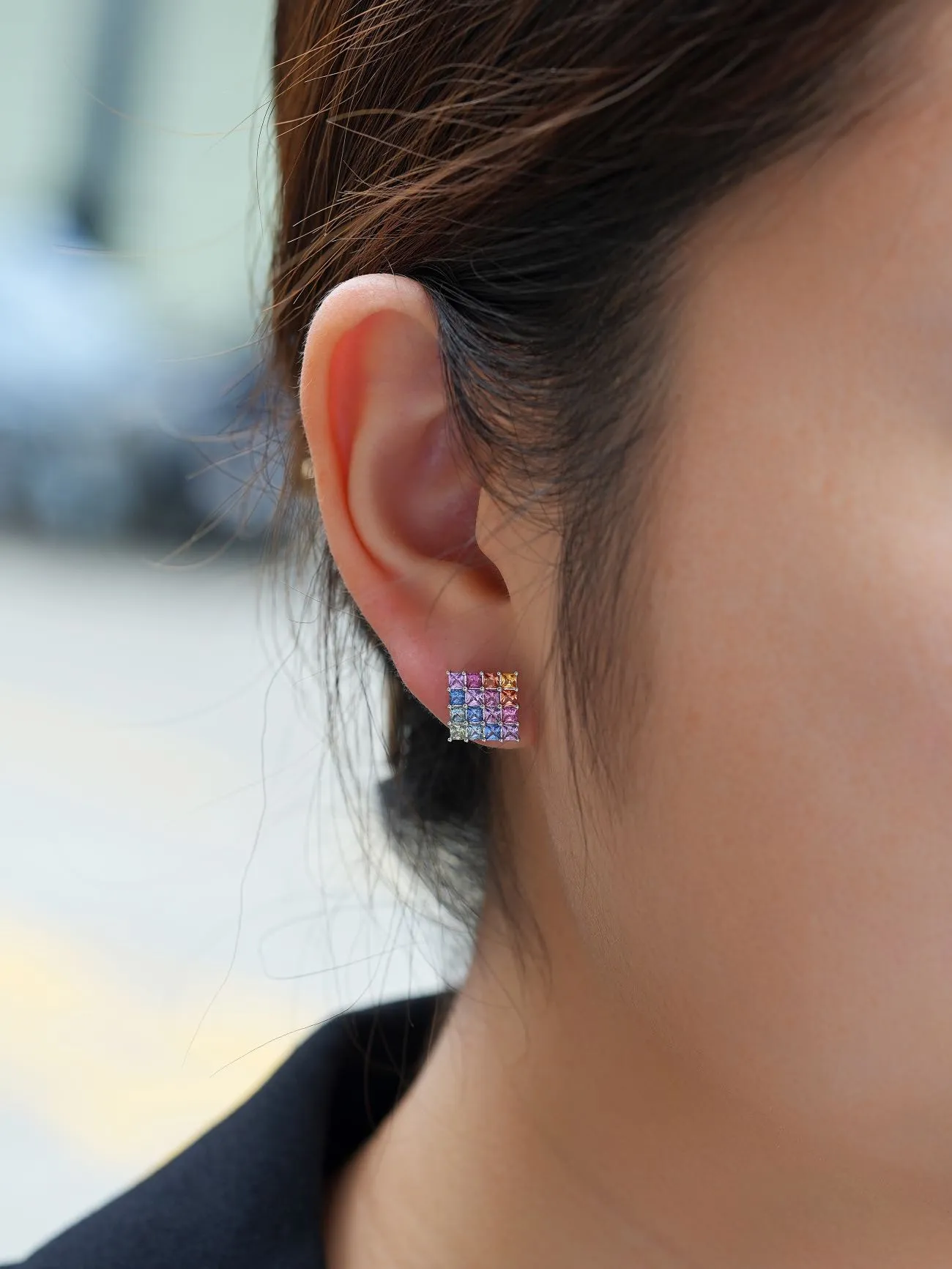 18k Gold Radiant Cut Oil Painting Earrings