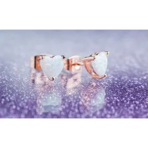 18K Rose Gold Fire Opal Heart Stud Earrings