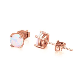 18K Rose over Sterling White Fiery Opal Stud Earring