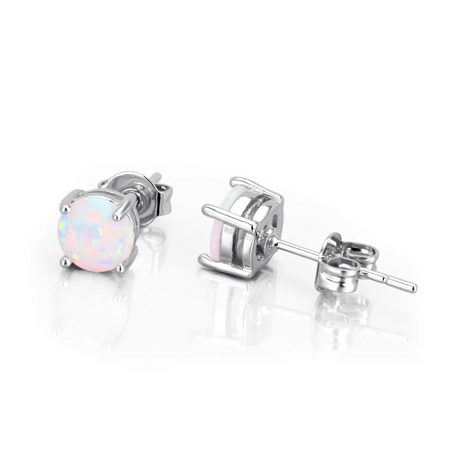 18K Rose over Sterling White Fiery Opal Stud Earring