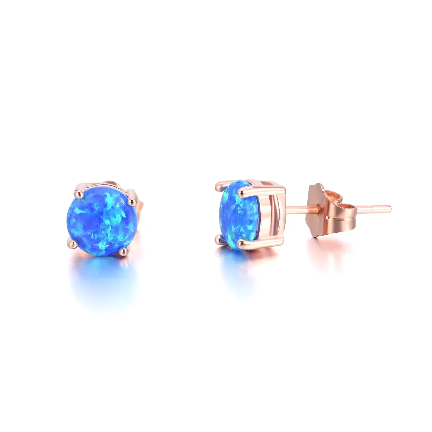 18K Rose over Sterling White Fiery Opal Stud Earring