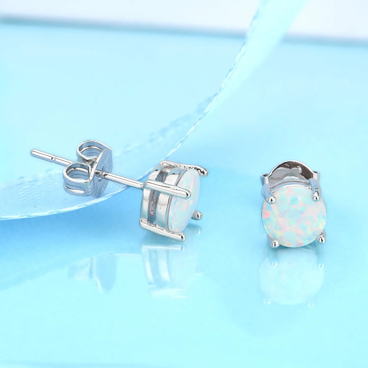 18K Rose over Sterling White Fiery Opal Stud Earring