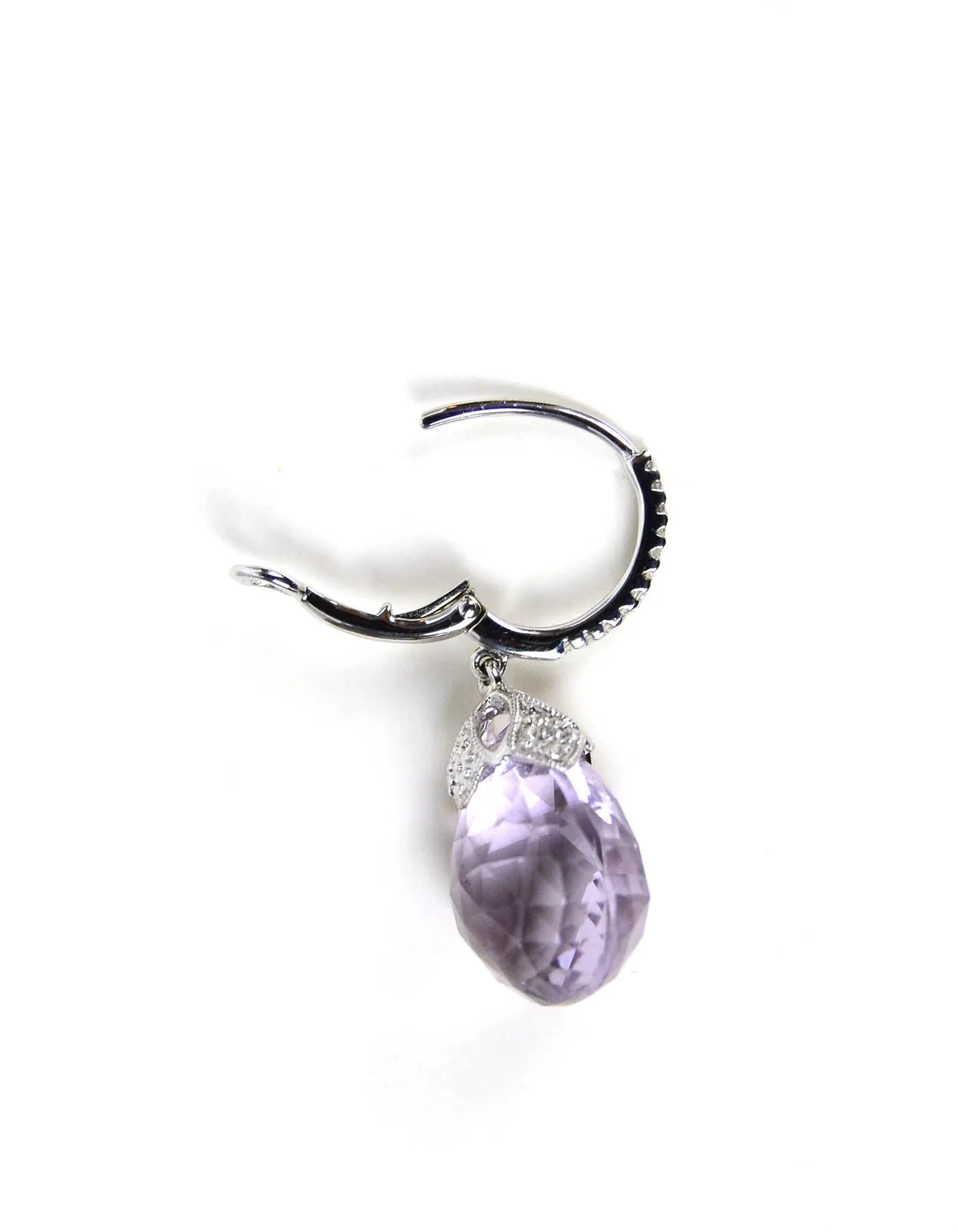 18k White Gold & Diamond 12mm Huggies w/ Amethyst