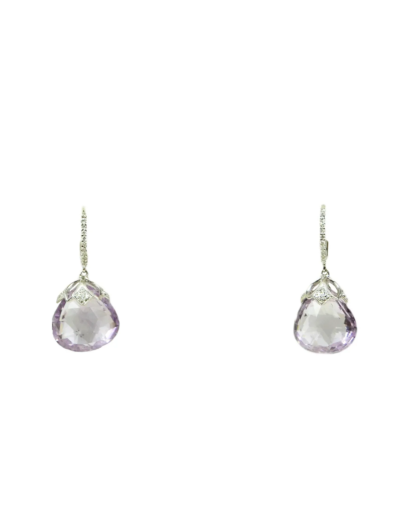 18k White Gold & Diamond 12mm Huggies w/ Amethyst