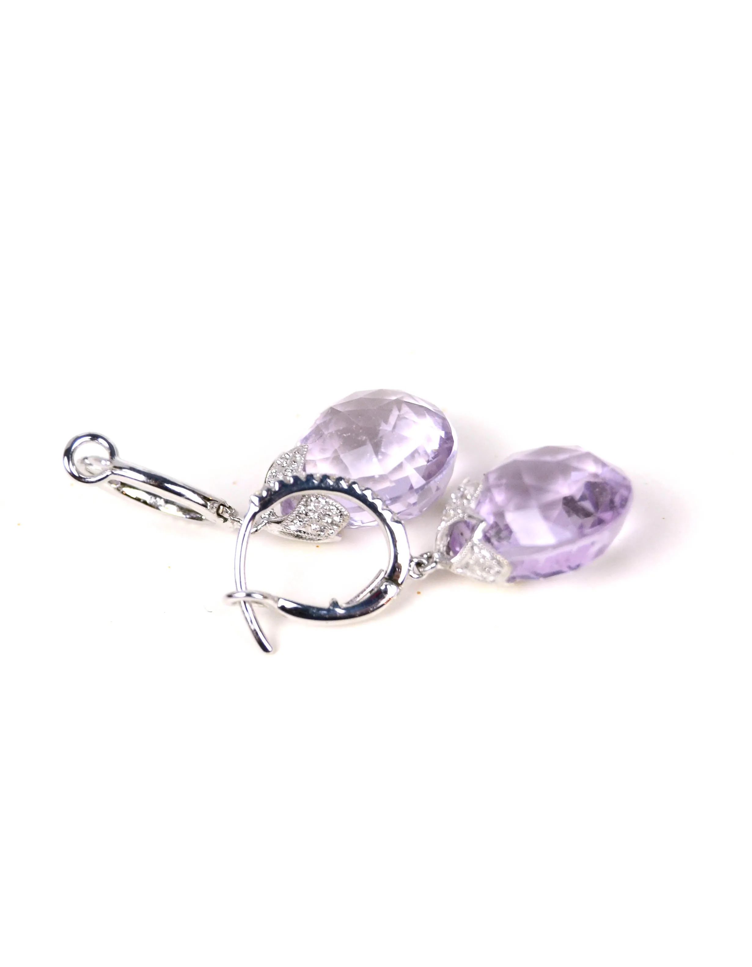 18k White Gold & Diamond 12mm Huggies w/ Amethyst