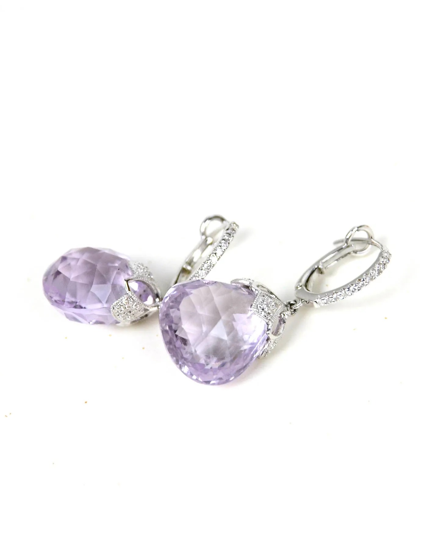 18k White Gold & Diamond 12mm Huggies w/ Amethyst