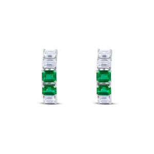 18K White Gold Emerald Cut Diamond Small Hoop Earrings
