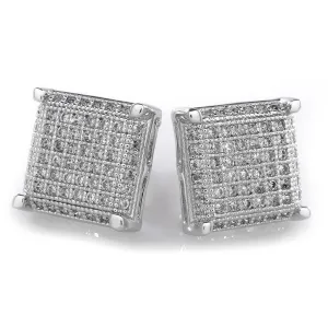 18K White Gold Framed Square Stud Earrings