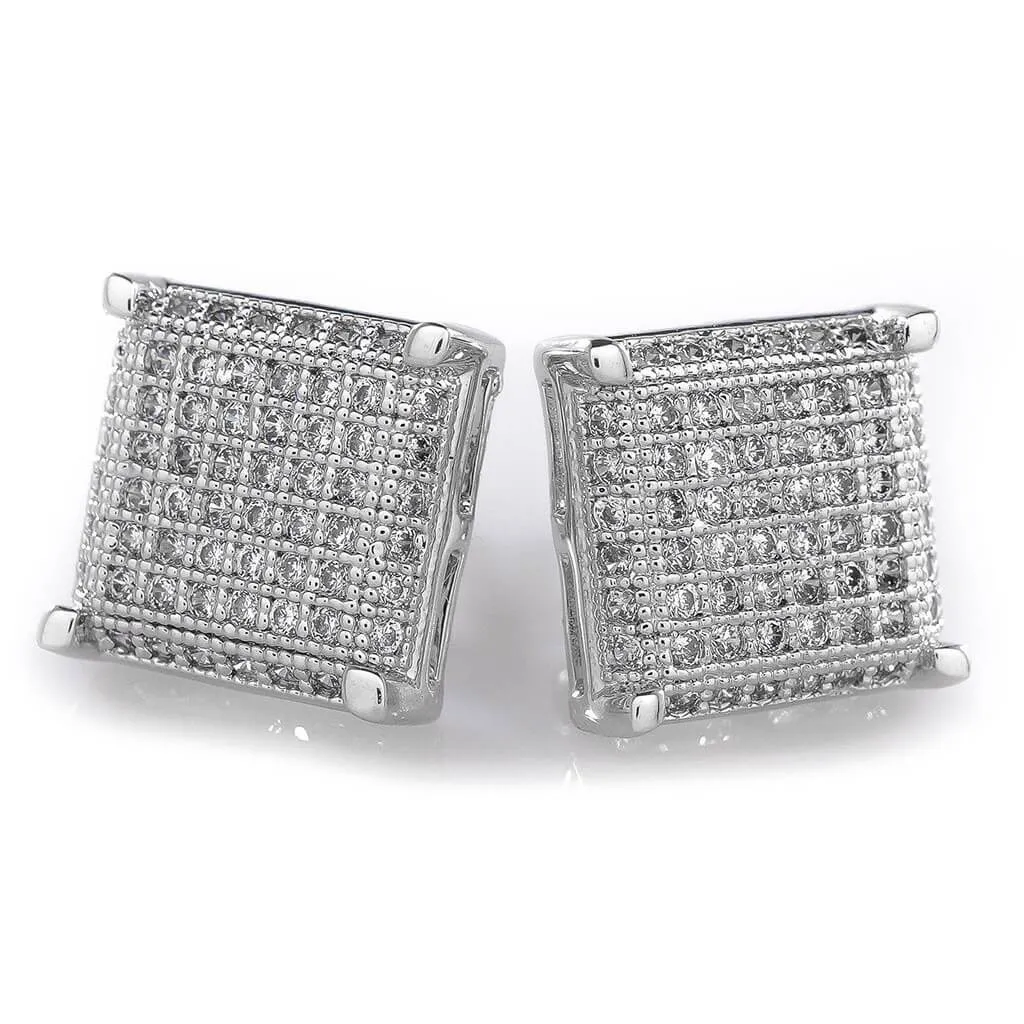 18K White Gold Framed Square Stud Earrings