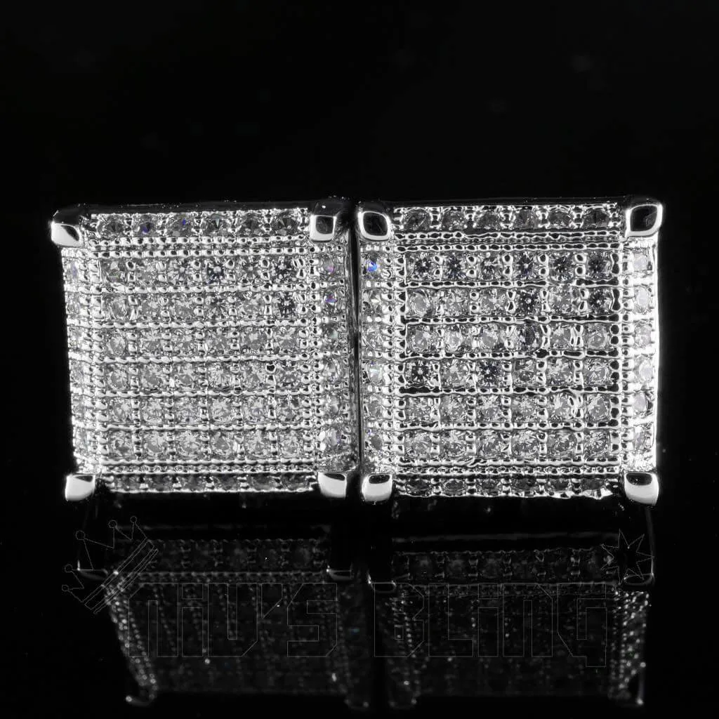 18K White Gold Framed Square Stud Earrings