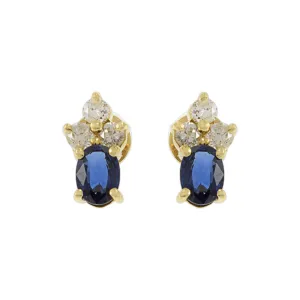 18KT Yellow Gold Blue Sapphire and Diamond Earrings