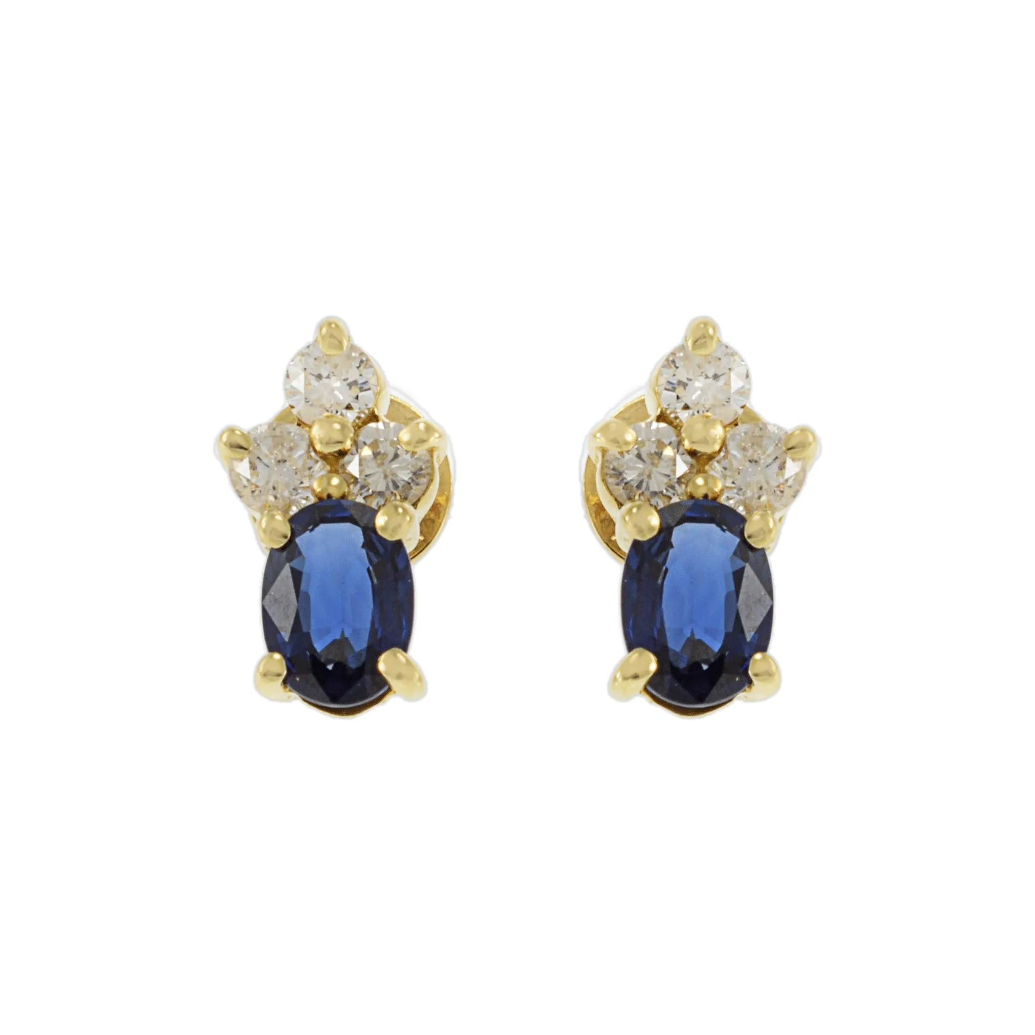 18KT Yellow Gold Blue Sapphire and Diamond Earrings