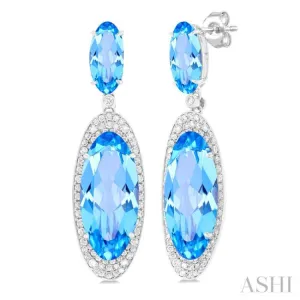 18x8 MM & 10x5 MM Oval Cut Blue Topaz and 3/4 ctw Round Cut Diamond Halo Semi Precious Earrings in 14K White Gold