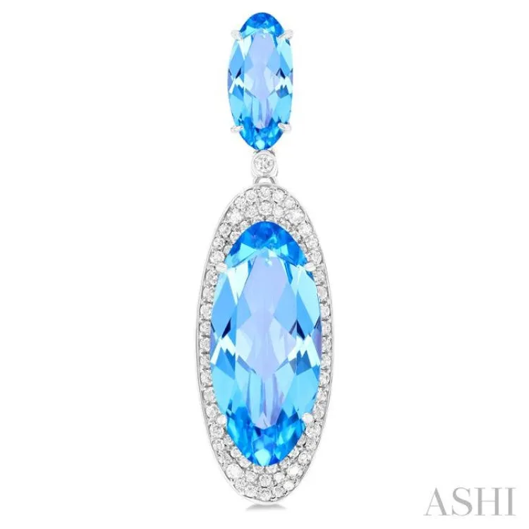 18x8 MM & 10x5 MM Oval Cut Blue Topaz and 3/4 ctw Round Cut Diamond Halo Semi Precious Earrings in 14K White Gold