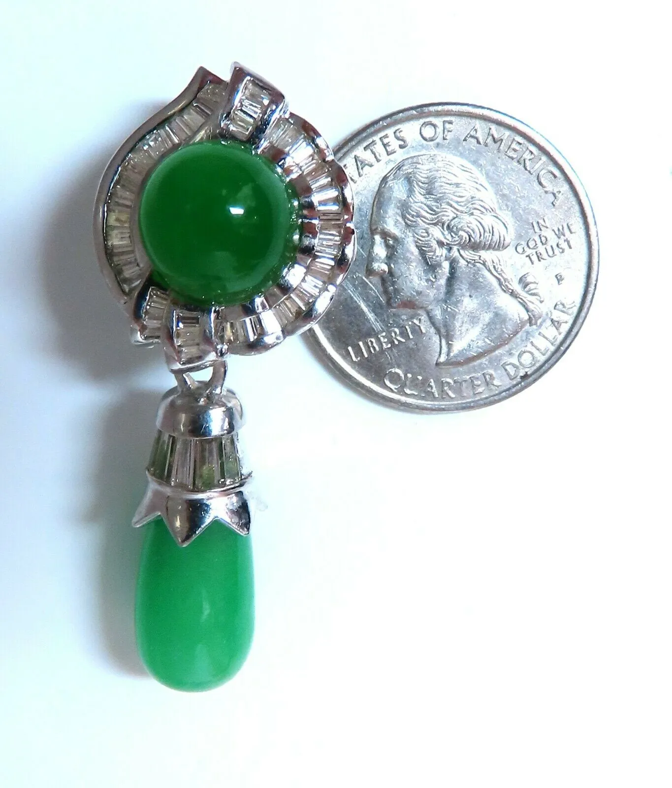 20ct Natural Jade Drop Dangle Diamond Earrings 18kt