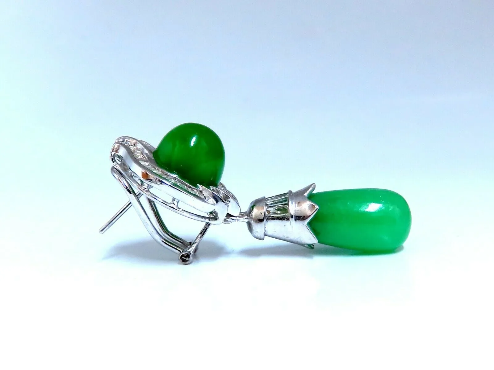 20ct Natural Jade Drop Dangle Diamond Earrings 18kt