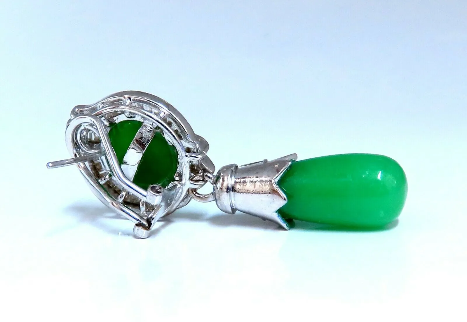20ct Natural Jade Drop Dangle Diamond Earrings 18kt
