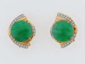 21K-YG JADEITE JADE AND DIAMOND EARRINGS