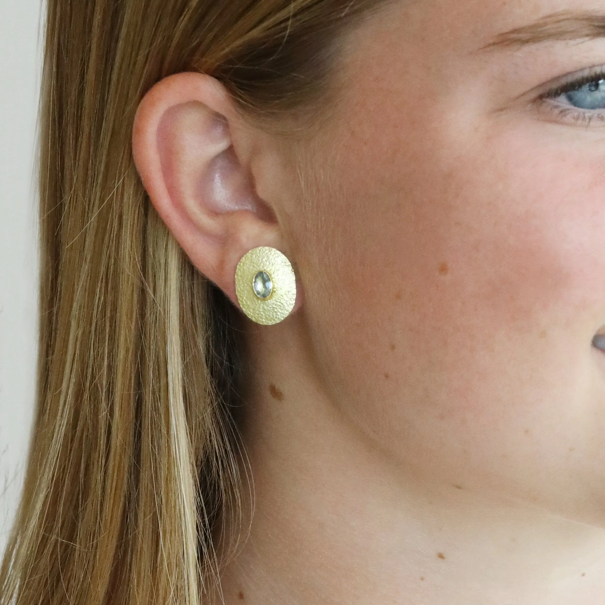 22 & 18K Gold Bezel-Set Oval Aquamarine Disc Studs