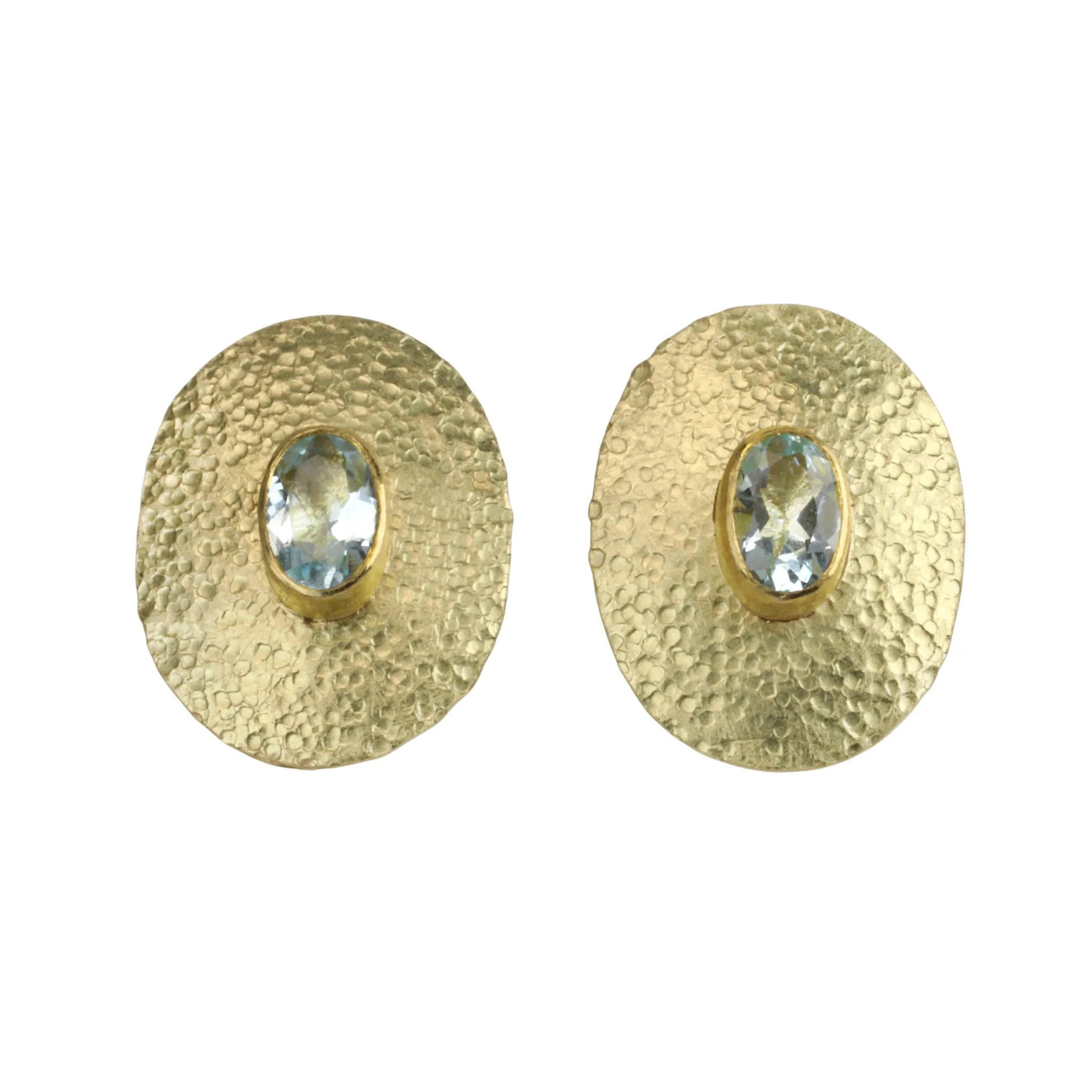22 & 18K Gold Bezel-Set Oval Aquamarine Disc Studs