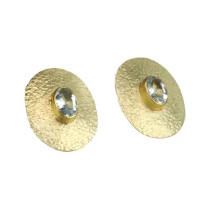 22 & 18K Gold Bezel-Set Oval Aquamarine Disc Studs