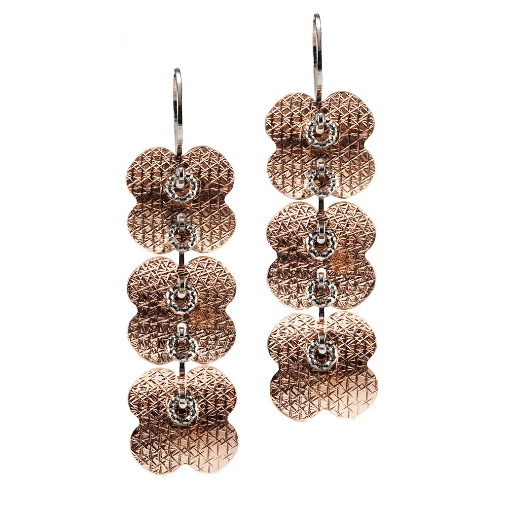 22k Rose Gold Plated Sterling Silver Clover Triple Drop Earrings