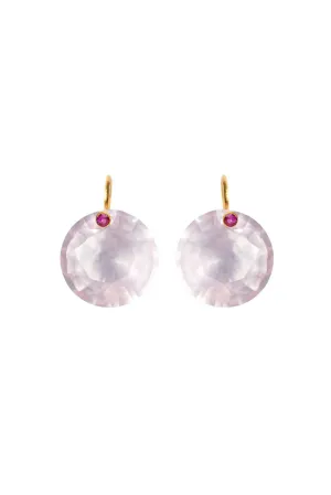 22K Yellow Gold Rose Quartz and Pink Sapphire XL Gem Earrings