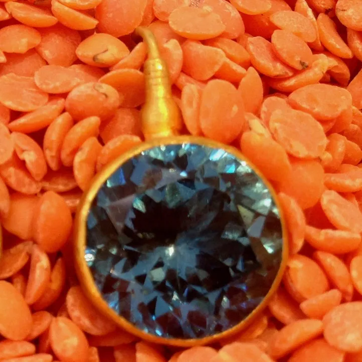24K Round Blue Topaz Gem Candy Earrings Large