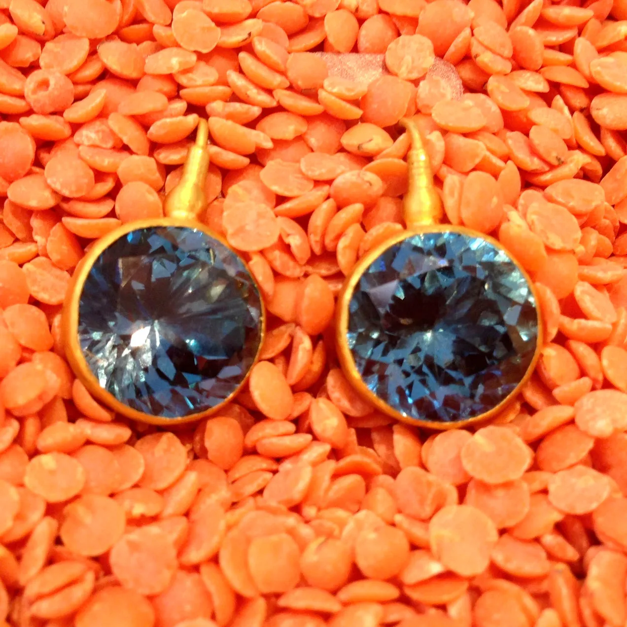 24K Round Blue Topaz Gem Candy Earrings Large