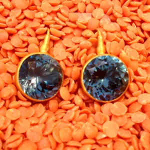 24K Round Blue Topaz Gem Candy Earrings Large