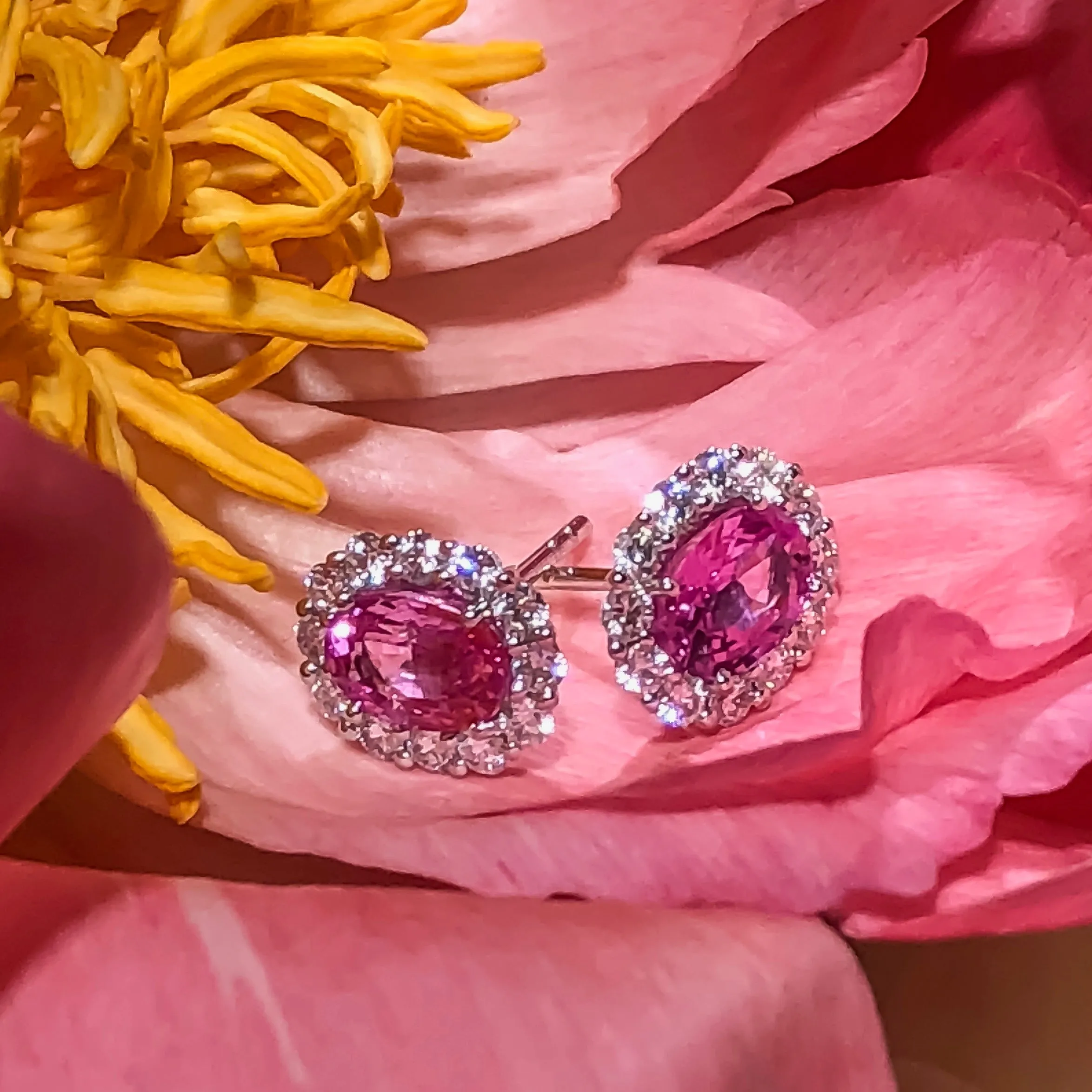 2.52ct tw Oval Cut Pink Sapphire & Diamond Earrings