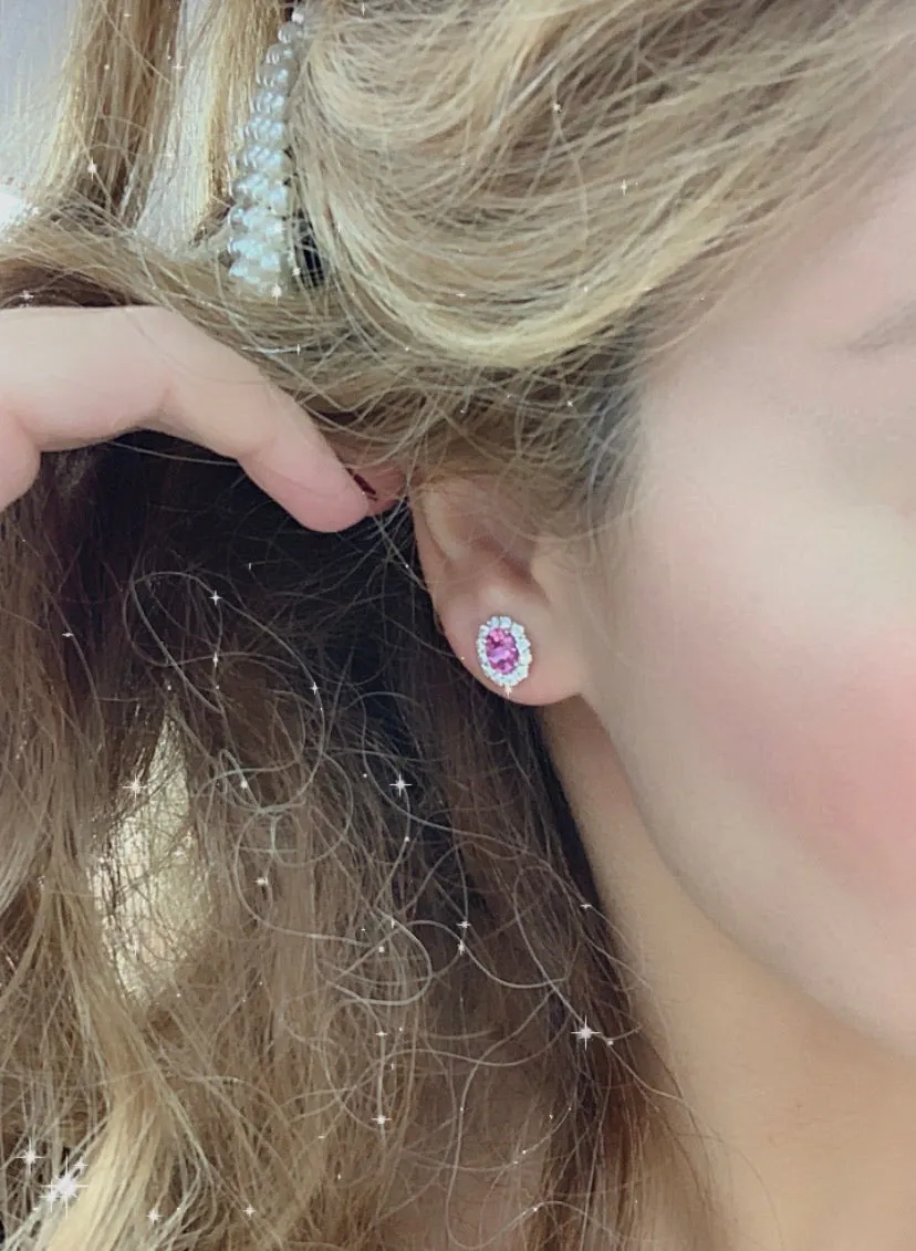 2.52ct tw Oval Cut Pink Sapphire & Diamond Earrings
