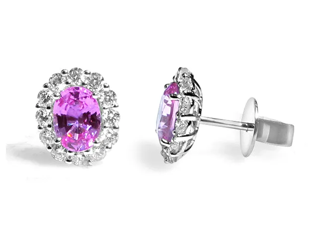 2.52ct tw Oval Cut Pink Sapphire & Diamond Earrings