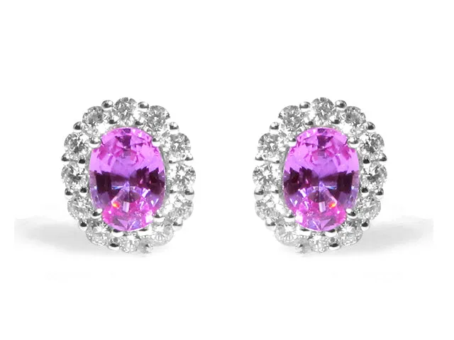 2.52ct tw Oval Cut Pink Sapphire & Diamond Earrings