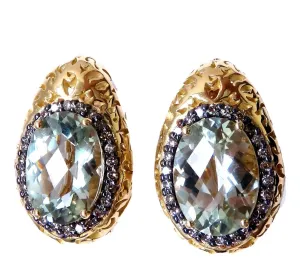 26 carat natural green amethyst & fancy colored diamond earrings 18kt Garavelli