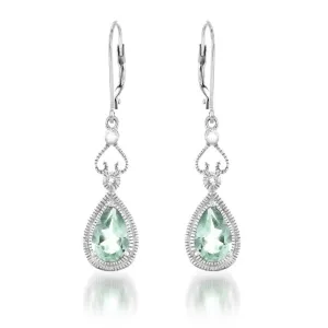 2.60CTW  Green Amethyst & White Topaz Dangle Earrings in Sterling Silver