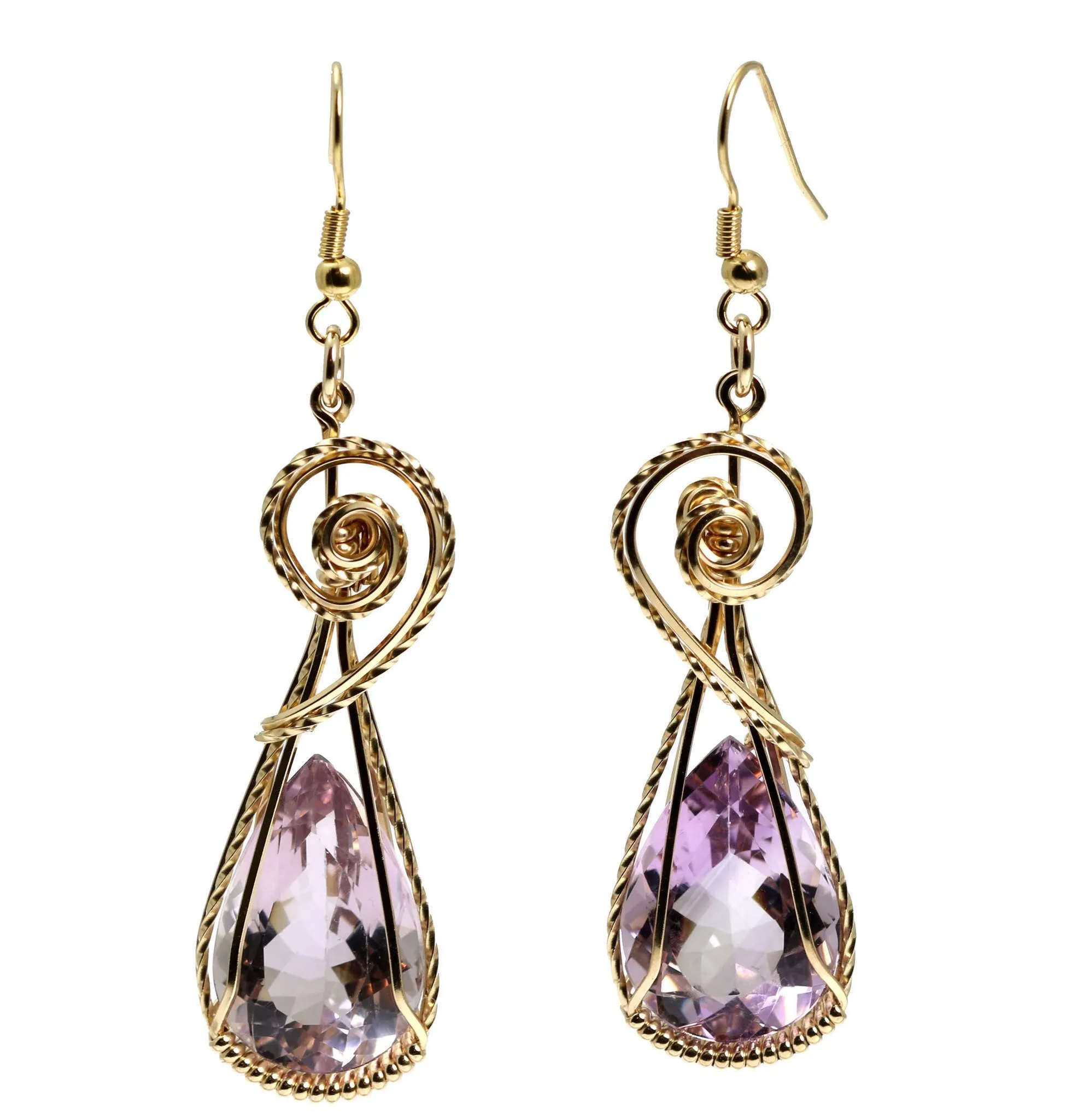 30 CT Amethyst 14K Gold-filled Wire Wrapped Earrings
