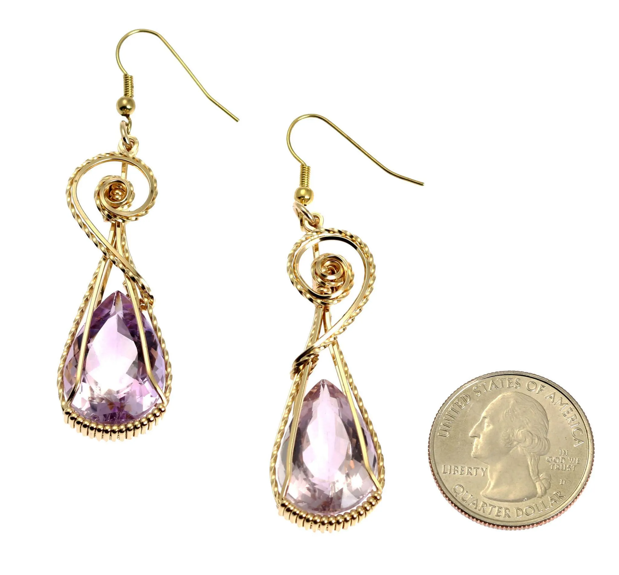 30 CT Amethyst 14K Gold-filled Wire Wrapped Earrings