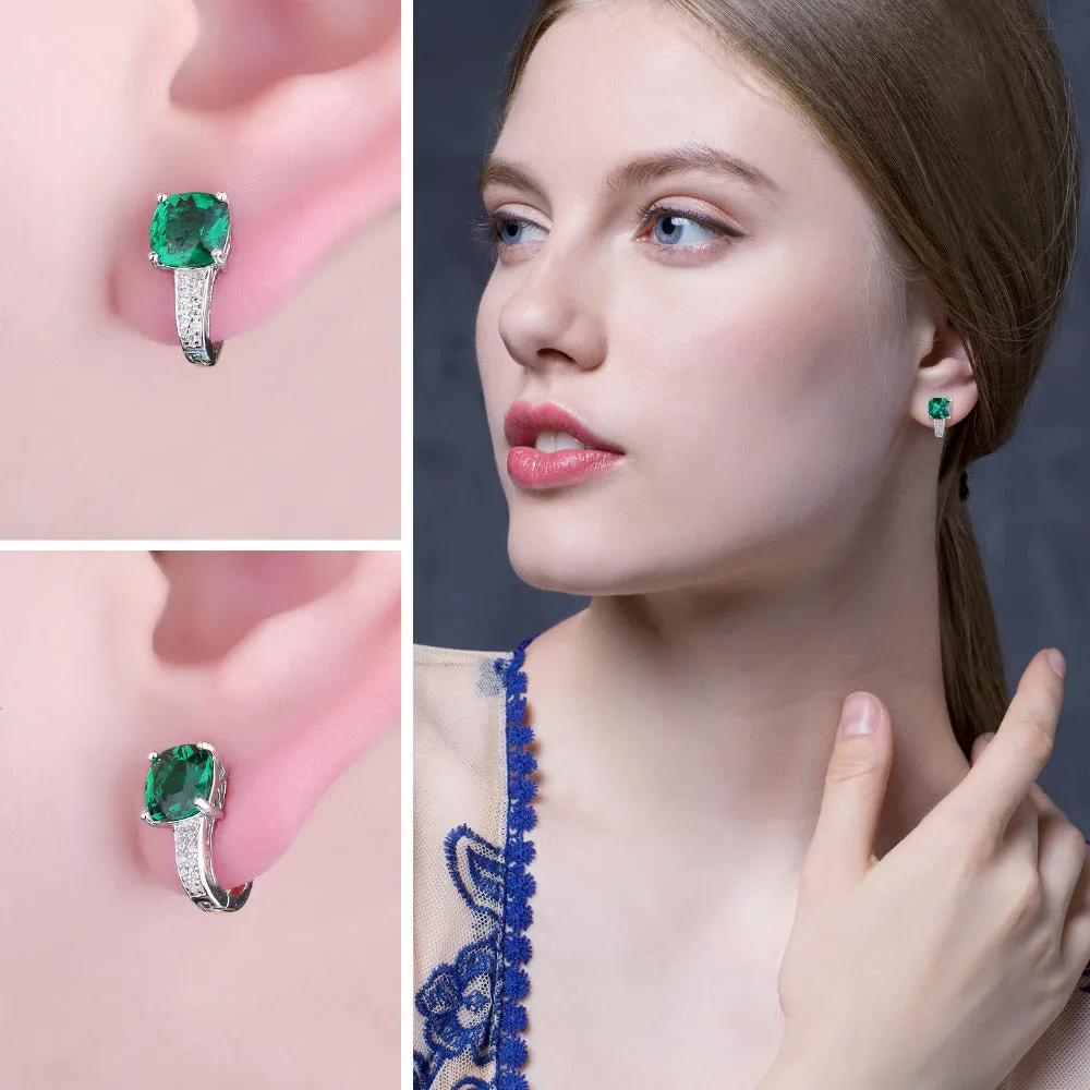 3.1ct Created Green Emerald Clip On Earrings 925 Sterling Silver