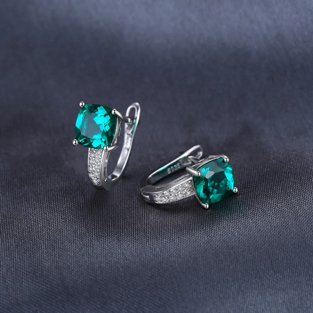 3.1ct Created Green Emerald Clip On Earrings 925 Sterling Silver