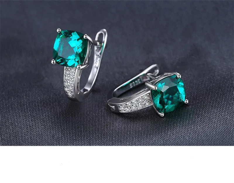 3.1ct Created Green Emerald Clip On Earrings 925 Sterling Silver