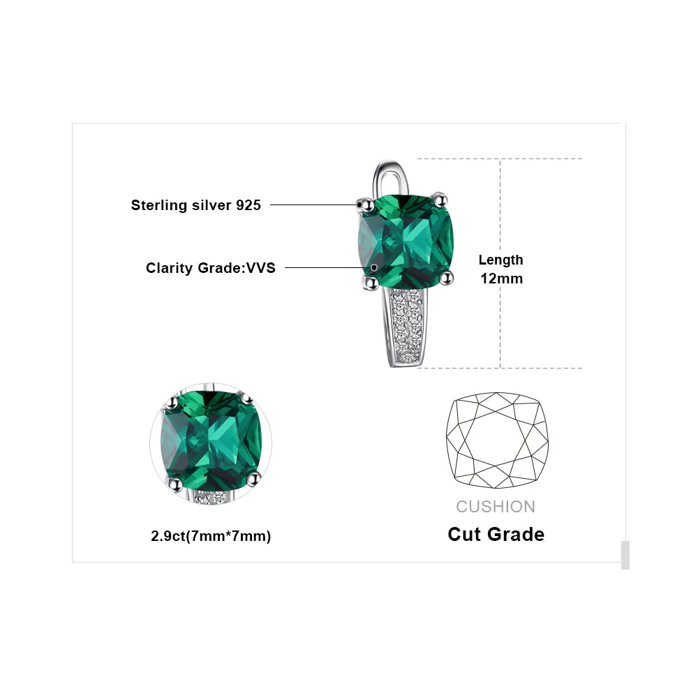 3.1ct Created Green Emerald Clip On Earrings 925 Sterling Silver