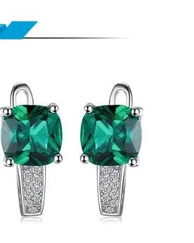 3.1ct Created Green Emerald Clip On Earrings 925 Sterling Silver