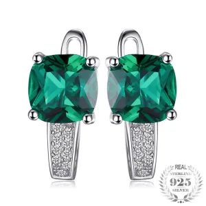 3.1ct Created Green Emerald Clip On Earrings 925 Sterling Silver