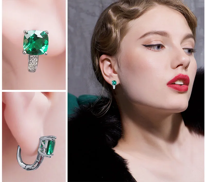 3.1ct Created Green Emerald Clip On Earrings 925 Sterling Silver