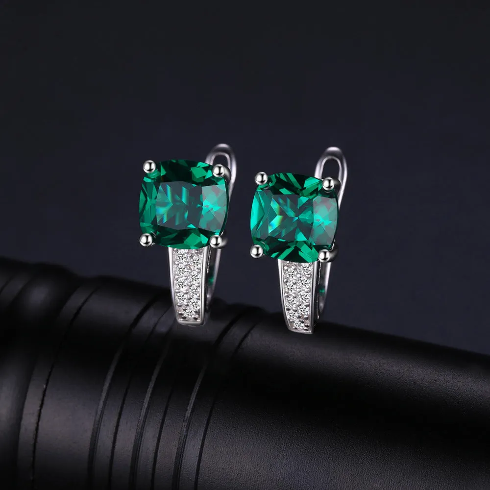 3.1ct Created Green Emerald Clip On Earrings 925 Sterling Silver