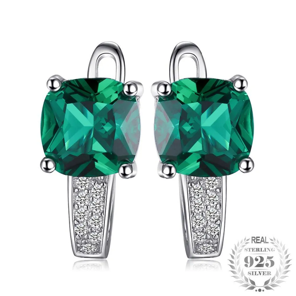 3.1ct Created Green Emerald Clip On Earrings 925 Sterling Silver